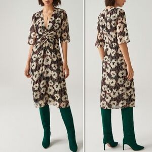 BA&SH Kaz front twist metallic floral midi dress